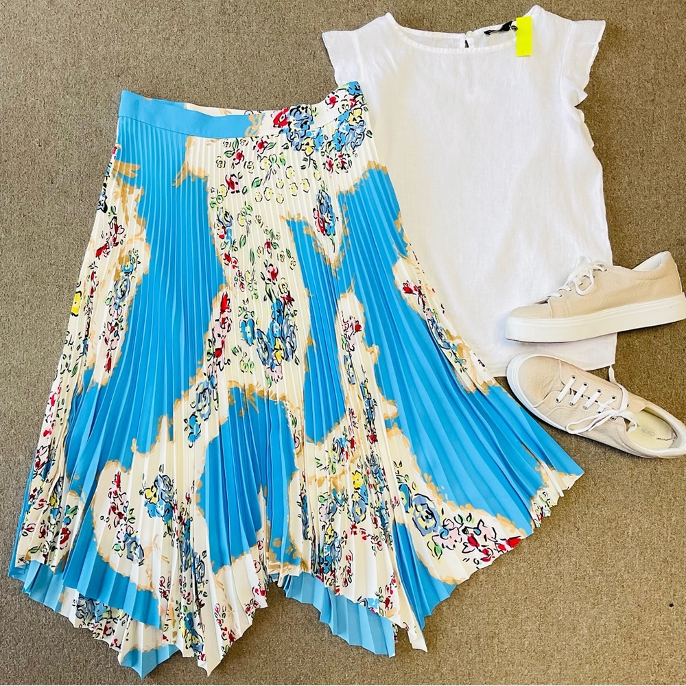Tory Burch Sunburst Pleated Skirt Porcelain Floral Sz 10 NWT